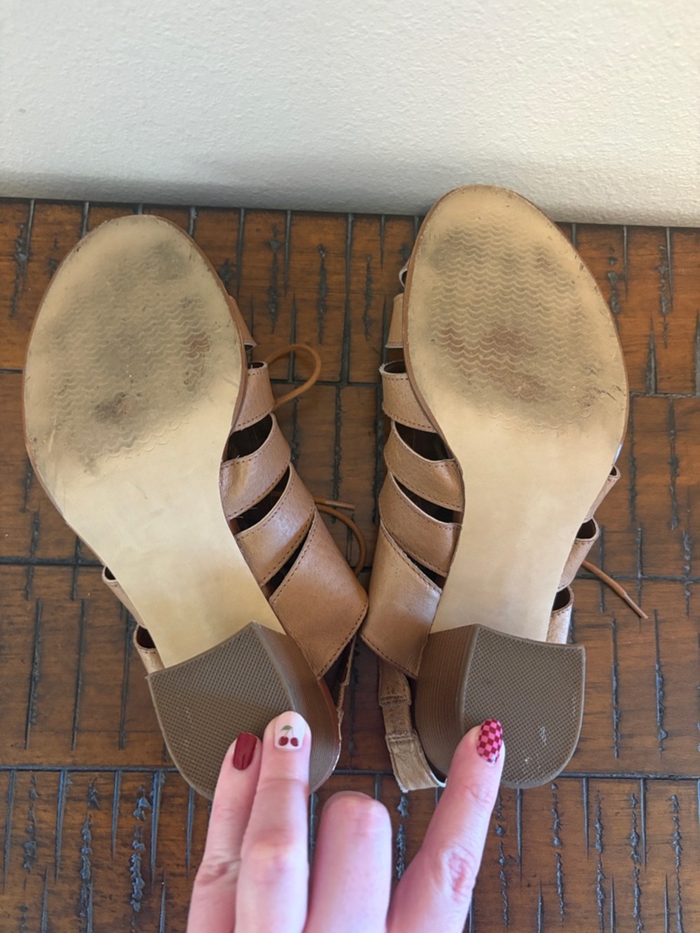 Steve Madden Tan Lace-Up Gladiator Block Heeled Sandals - Picture 6 of 8